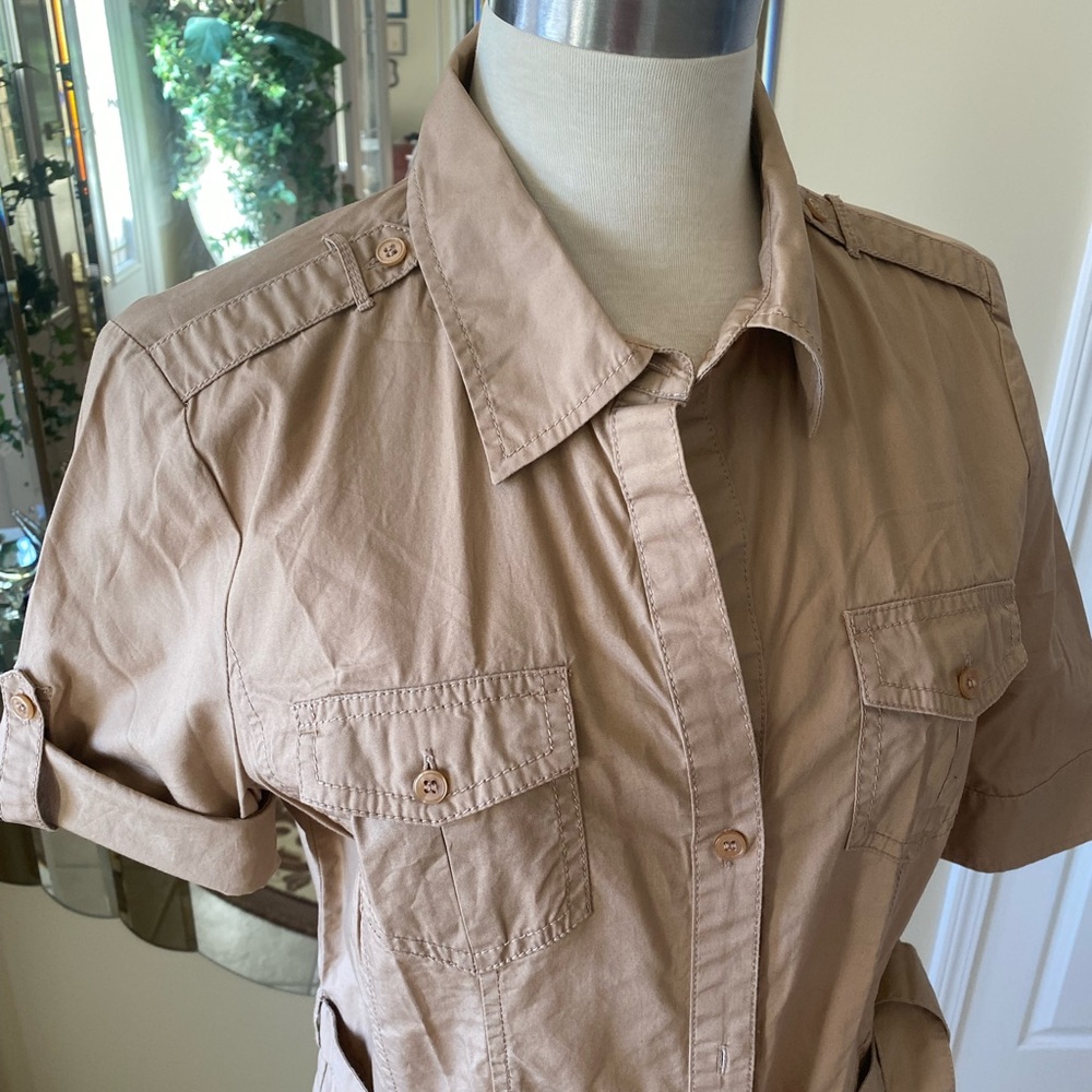 Tan Short Sleeve Button-Up Dress - Picture 3 of 7